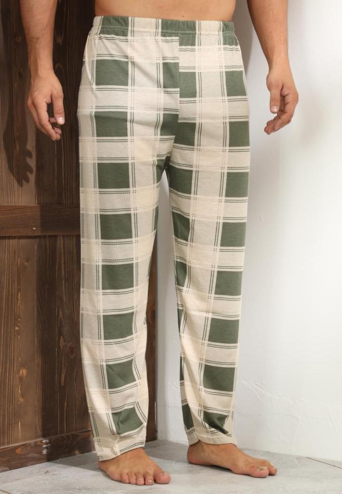 Pantaloni de Pijama ,Barbati,Culoare Crem cu Verde,Engros